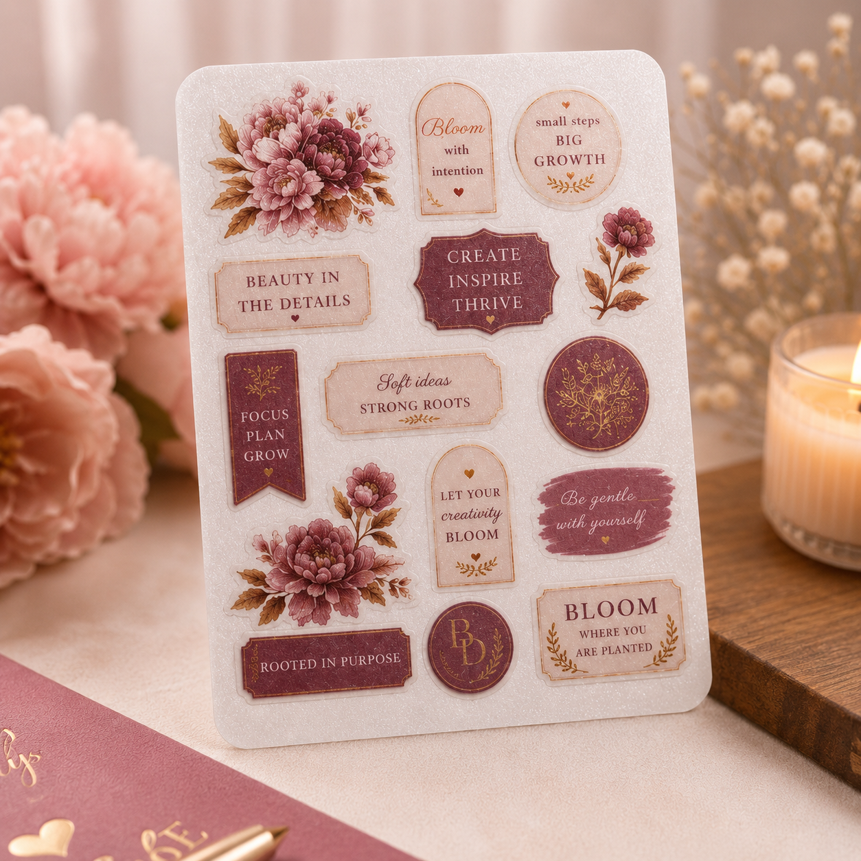 Bloom With Intention | Glitter Vinyl Sticker Collection